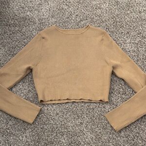 Kindred Bravely Camel Ribbed Crop Sweater